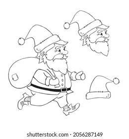 Santa Claus. Vector contour hand drawn illustration. New year and Christmas outline characters in doodle style, sketch. For greeting cards, calendars, prints, children's coloring book