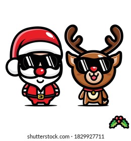 santa claus vector design and cool posing deer