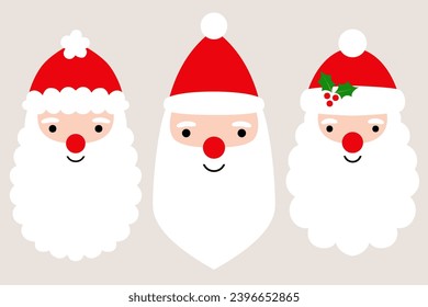 Santa Claus vector face illustrations with space for text on beards