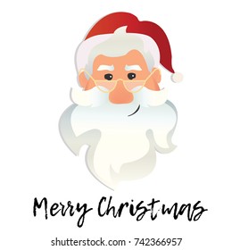 Santa Claus vector happy face. Santa Claus funny cartoon sticker character. Greeting christmas card. -stock vector