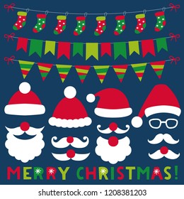 Santa Claus vector hats, beards and mustaches and Christmas decoration vector set
