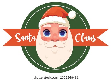 Cabeza de Vector de Santa Claus con la cinta de Santa Claus fondo aislado blanco y verde.  Lindo personaje de Santa Claus. 