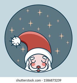 Santa Claus vector icon, round sticker.