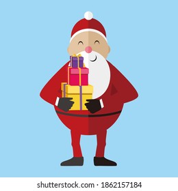 Santa Claus vector illustration, Cartoon Santa Claus for Your Christmas and New Year greeting Design, Vector illustration of happy Santa Claus holding in hand gift box 