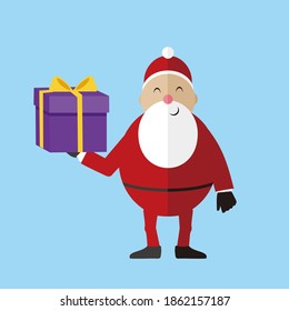 Santa Claus vector illustration, Cartoon Santa Claus for Your Christmas and New Year greeting Design, Vector illustration of happy Santa Claus holding in hand gift box 