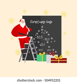 Santa Claus vector illustration. Christmas sale poster. Funny situation with old man character - vector 