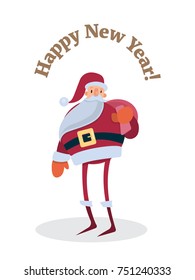 Santa Claus. Vector illustration in flat style. Gift bag