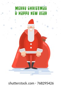Santa Claus. Vector illustration in flat style. Gift bag