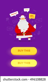 Santa Claus vector illustration. Funny situation with old man character. Pressed and not pressed buttons for your graphic design