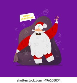 Santa Claus vector illustration. Funny situation with old man character