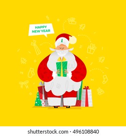 Santa Claus vector illustration. Funny situation with old man character