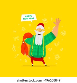 Santa Claus vector illustration. Funny situation with old man character