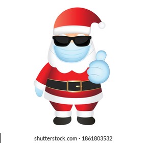 Santa Claus vector illustration isolated on white background. Santa emoji. Mask Emoticon. Santa Clause smiley. Mask face emoji. Thumbs up emoticon.