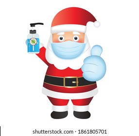 Santa Claus vector illustration isolated on white background. Santa emoji. Mask Emoticon. Santa Clause smiley. Mask face emoji. Thumbs up emoticon.