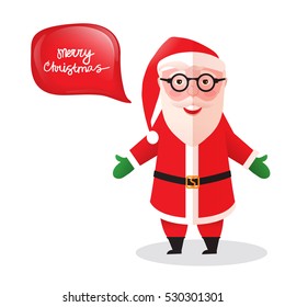 Santa Claus. Vector illustration isolated on white background. Flat style. Smiling man Santa modern hipster glasses. Merry Christmas.