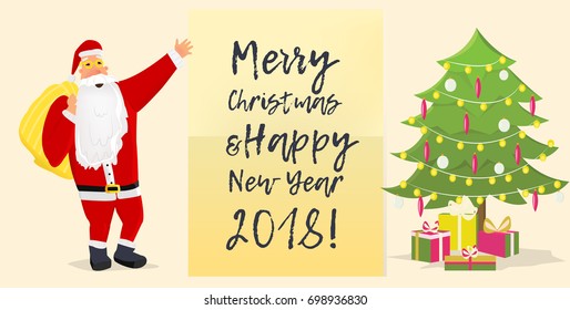 Santa Claus vector illustration. Merry Christmass and happy new year greeting card. Old man character.  -stock vector 