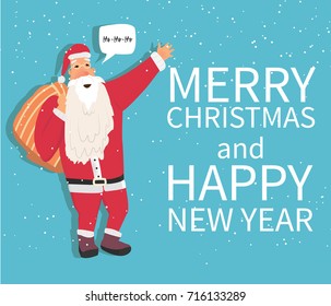 Santa Claus vector illustration. Merry Christmas and happy new year greeting card. Old man character. 