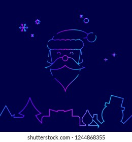 Santa Claus Vector Line Icon. Christmas and New Year Gradient Symbol, Pictogram, Sign. Dark Blue Background. Light Abstract Geometric Background. Related Bottom Border