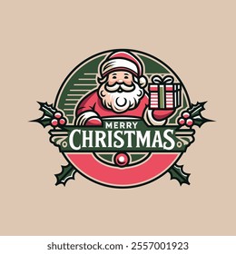 A Santa Claus vector logo holding a gift box,Santa Claus logo design,people logo
