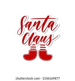 Santa Claus. Vector Merry Christmas greeting card with calligraphy. Hand drawn  modern lettering.