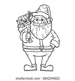 Weihnachtsmann, Vektorgrafik auf weißem Hintergrund.Weihnachtsgeschenk am Weihnachtstag.Weihnachten für Farbbuch