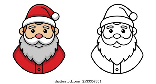 Santa Claus Vector Outline Coloring Page For Kids. Christmas Coloring Printable