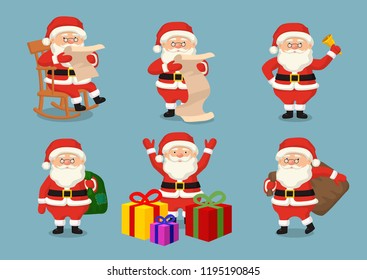 Santa Claus vector set. Isolated flat illustration. 