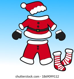 Santa Claus vector shirts, pants, socks, gloves and hats for Christmas content design.