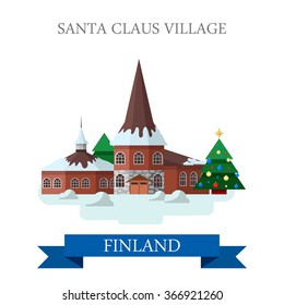 Santa Claus Village Residence in Finland. Flat cartoon style historic sight showplace attraction POI web site vector illustration.  World countries cities vacation travel sightseeing collection.