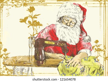 Santa Claus as a "vintage" tailor. Hand drawing into vector.