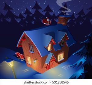 Santa Claus visit lonely forest house for Christmas eve