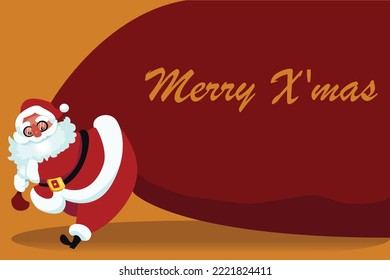 Santa Claus walking with a gift bag