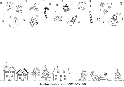 Santa Claus walking in winter town with Christmas decoration