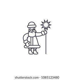 santa claus with a wand vector line icon, sign, illustration on background, editable strokes