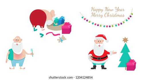 Santa Claus washes, collects gifts and comes on holiday