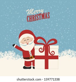 santa claus wave behind christmas gift