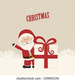 santa claus wave behind christmas gift