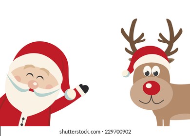 santa claus wave reindeer red nose side isolated background