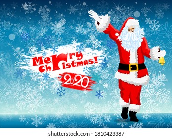 Santa Claus waves his hand. Merry Christmas. Vector illustration