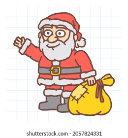 Santa Claus waves his hand and smiles. Vector character. Vector Illustration