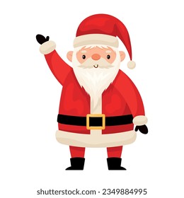 Santa Claus waves his hand, smiling happy Christmas character greets, element with shadows