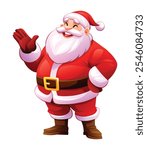 Santa Claus waving cheerfully, spreading holiday joy. Vector cartoon illustration