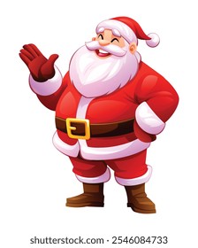 Santa Claus waving cheerfully, spreading holiday joy. Vector cartoon illustration