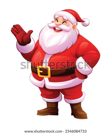 Santa Claus waving cheerfully, spreading holiday joy. Vector cartoon illustration