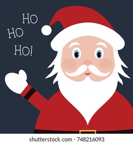 Santa Claus waving ho ho ho vector. Christmas cartoon santa character illustration.