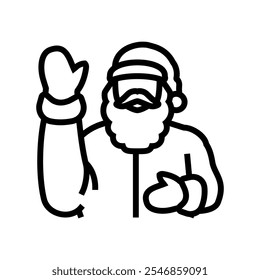 santa claus waving line icon vector. santa claus waving sign. isolated contour symbol black illustration