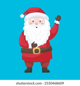 Santa Claus waving to say hello. Fun and festive cartoon holiday illustration