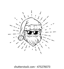 Santa Claus weared Black Sunglasses. Cool Santa. Merry X-mas. Vector. Concept