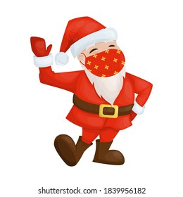 Santa Claus usa el concepto de mascarilla facial Navidad, símbolo de la época navideña, salud y prevención de enfermedades equipo médico para prevenir el virus. Máscara de seguridad reutilizable hecha a mano alegre navidad hombre.