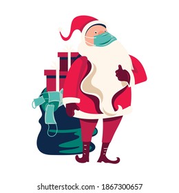 Santa Claus wearing face mask. Vector illustration in cartoon style. Isolated on white background. Vector image for new year's day, christmas, decoration, winter. 